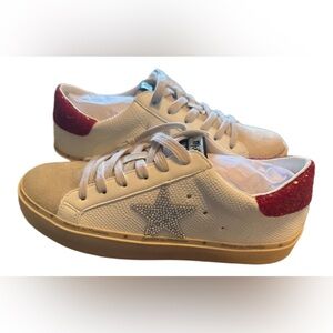 White Sneakers with Red Glitter Heel